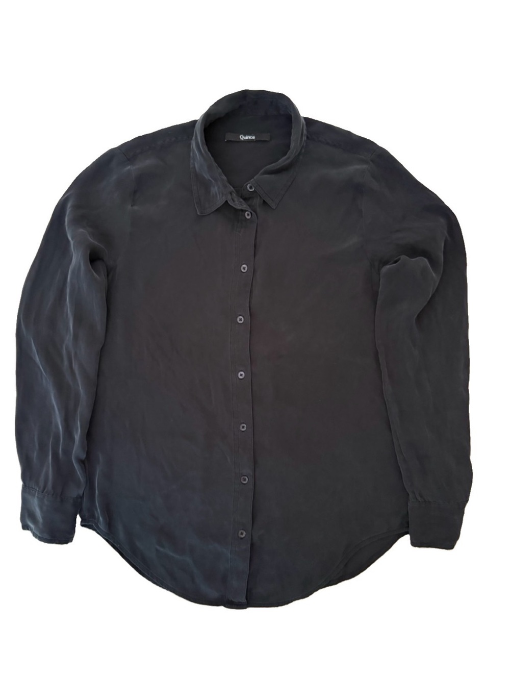Quince Washable Stretch Silk Blouse Black Long Sleeve Button Up Shirt Size M
